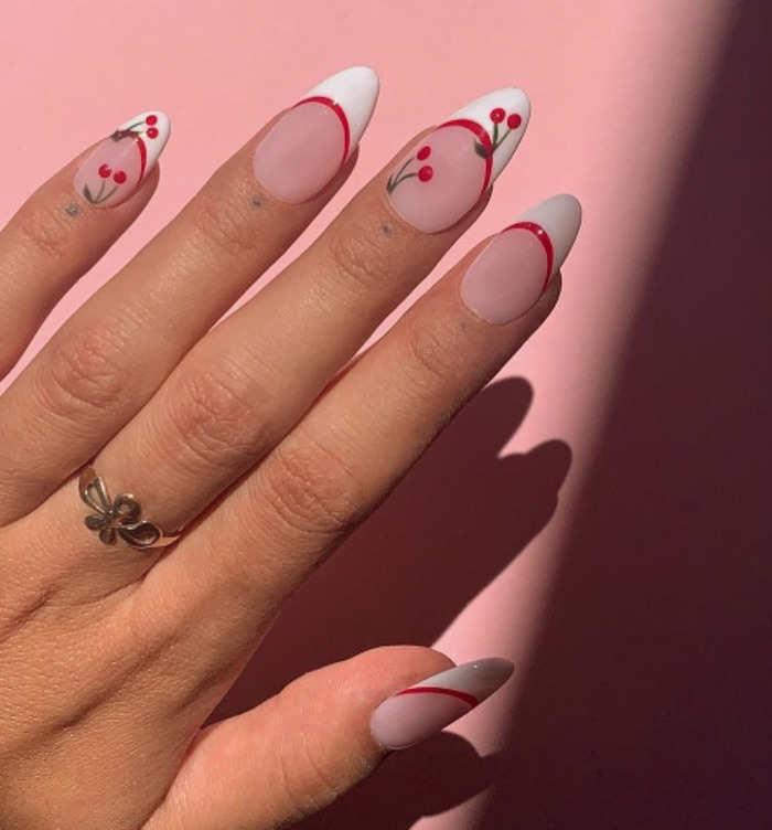 cherry french tip nail design