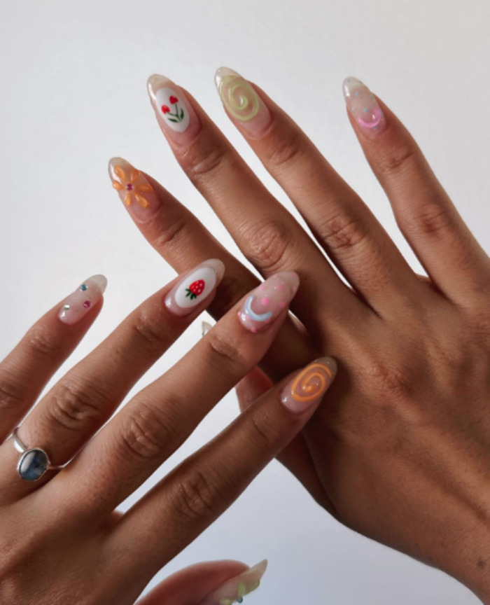 colorful mismatched nail set